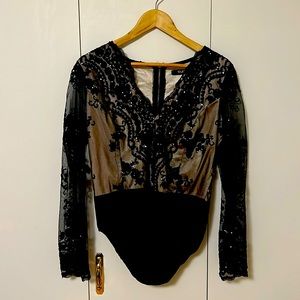 Black sequin body suit